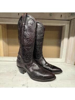 Dan Post Western Cowboy Boots Lizard Skin Leather Women's Sz 7 M